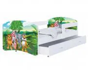 Dětská postel LUKI se šuplíkem BÍLÁ 160x80 vzor ZVÍŘATKA JUNGLE