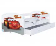 Dětská postel LUKI se šuplíkem BÍLÁ 160x80 vzor FIRE WHEELS