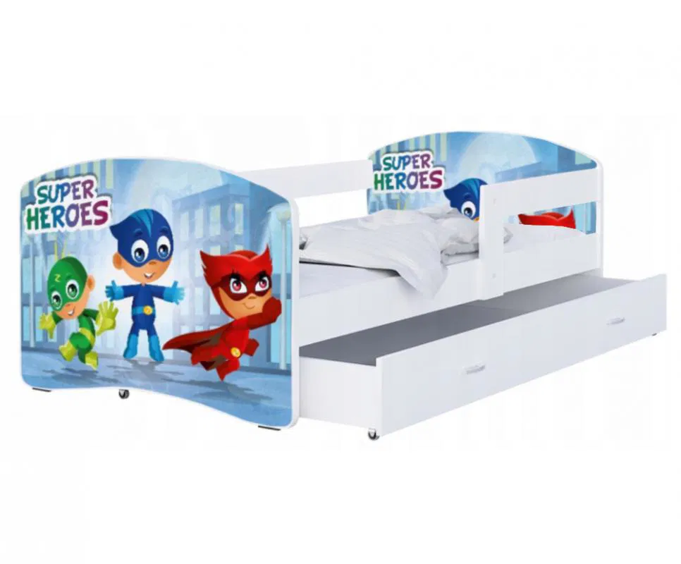Dětská postel LUKI se šuplíkem BÍLÁ 160x80 vzor SUPERHEROES