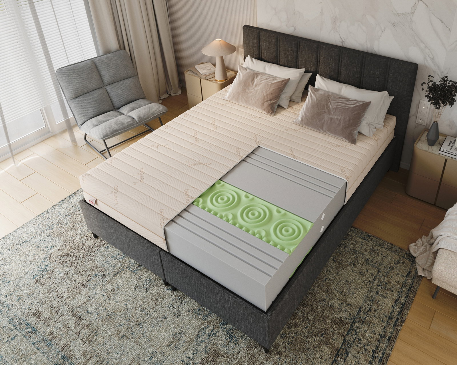 Penový matrac HYBRID BAMBOO 90x200cm s 21cm