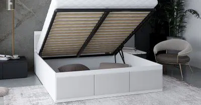 Manželská postel PANAMA T 160x200 se zvedacím kovovým roštem BÍLÁ