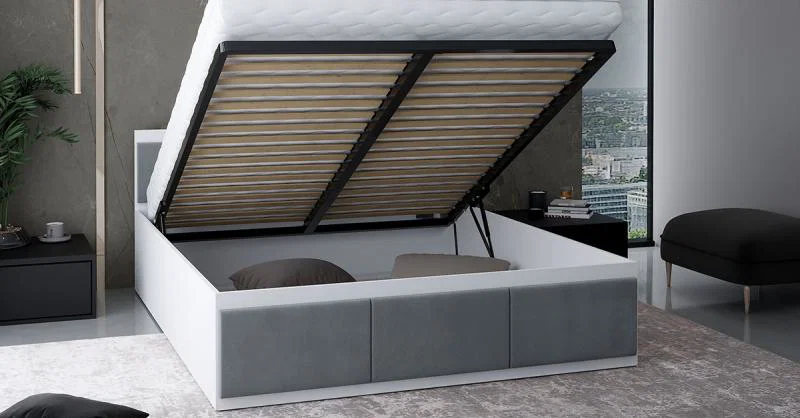 Manželská postel PANAMA T 160x200 se zvedacím kovovým roštem BÍLÁ ŠEDÁ