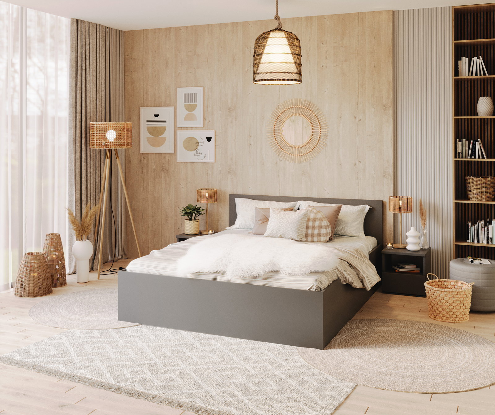 Manželská posteľ PANAMA 140x200 so zdvižným roštom SIVÁ