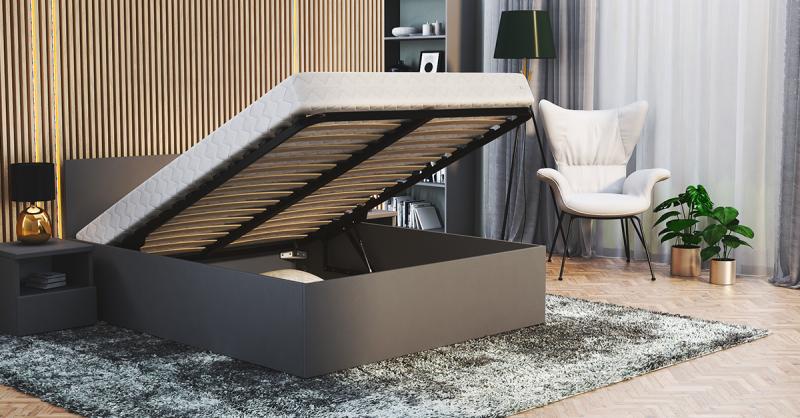 Manželská postel PANAMA 140x200 se zdvižným roštem ŠEDÁ