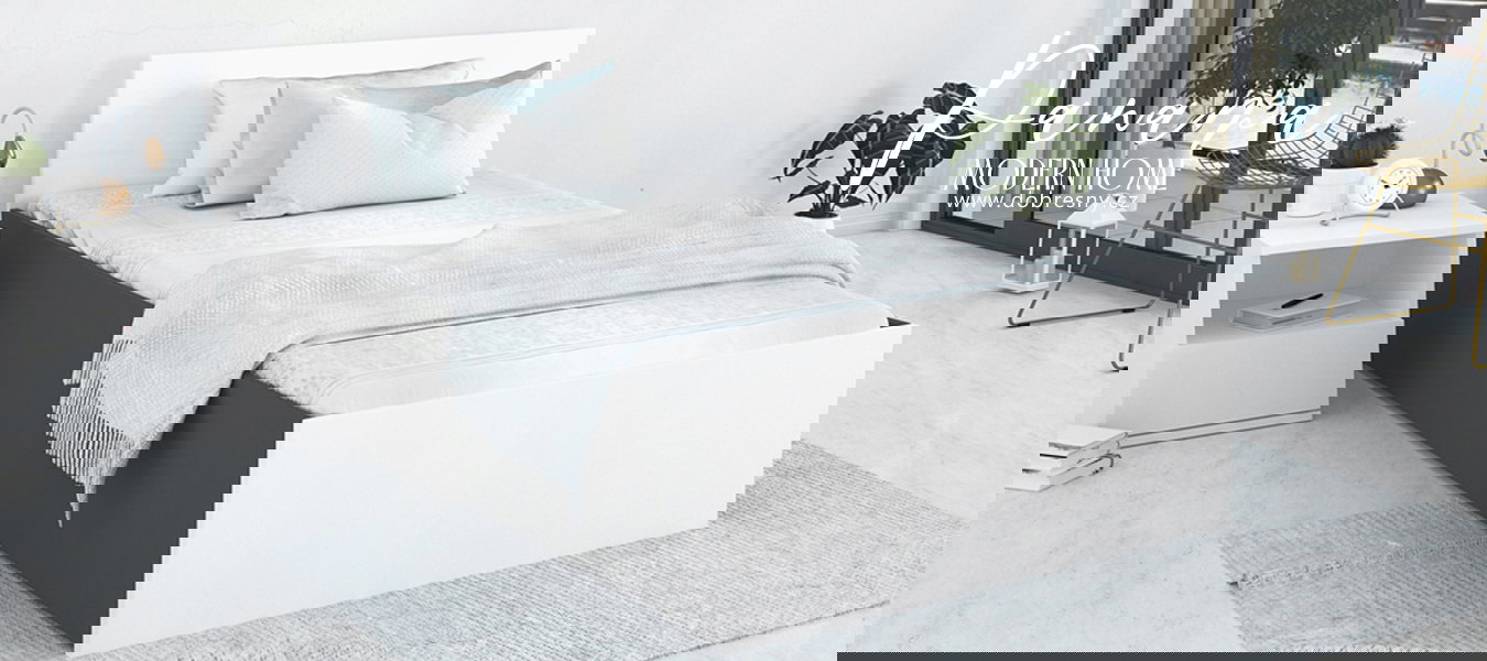 Jednolôžková posteľ PANAMA 90x200 so zdvižným roštom SIVÁ BIELA