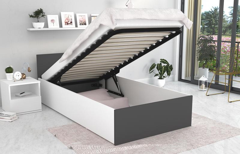 Postel PANAMA 90x200 se zdvižným roštem BÍLÁ ŠEDÁ