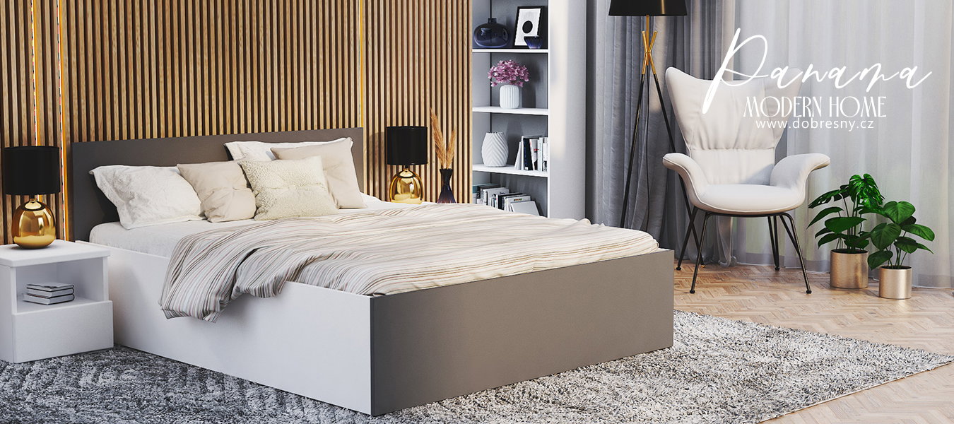 Manželská posteľ PANAMA 120x200 so zdvižným roštom BIELA SIVÁ