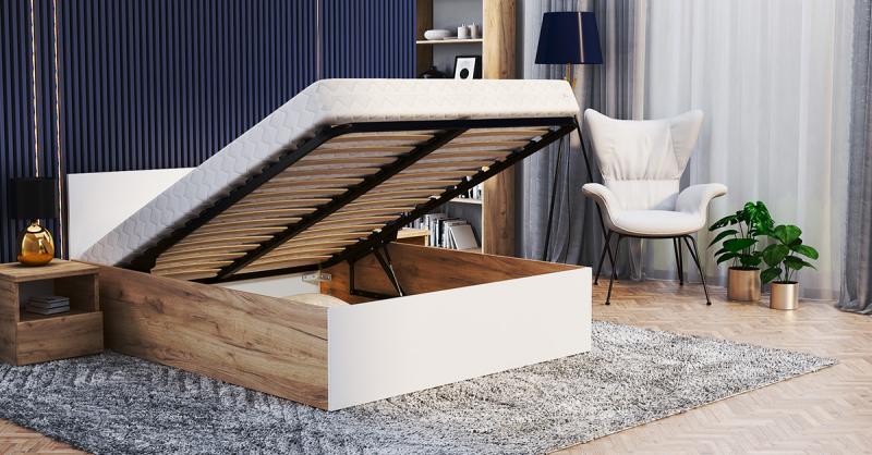 Manželská postel PANAMA 180x200 se zdvižným roštem DUB BÍLÁ