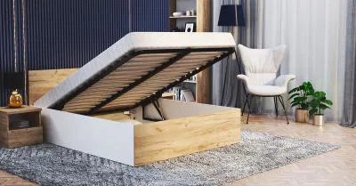 Manželská postel PANAMA 140x200 se zdvižným roštem BÍLÁ DUB