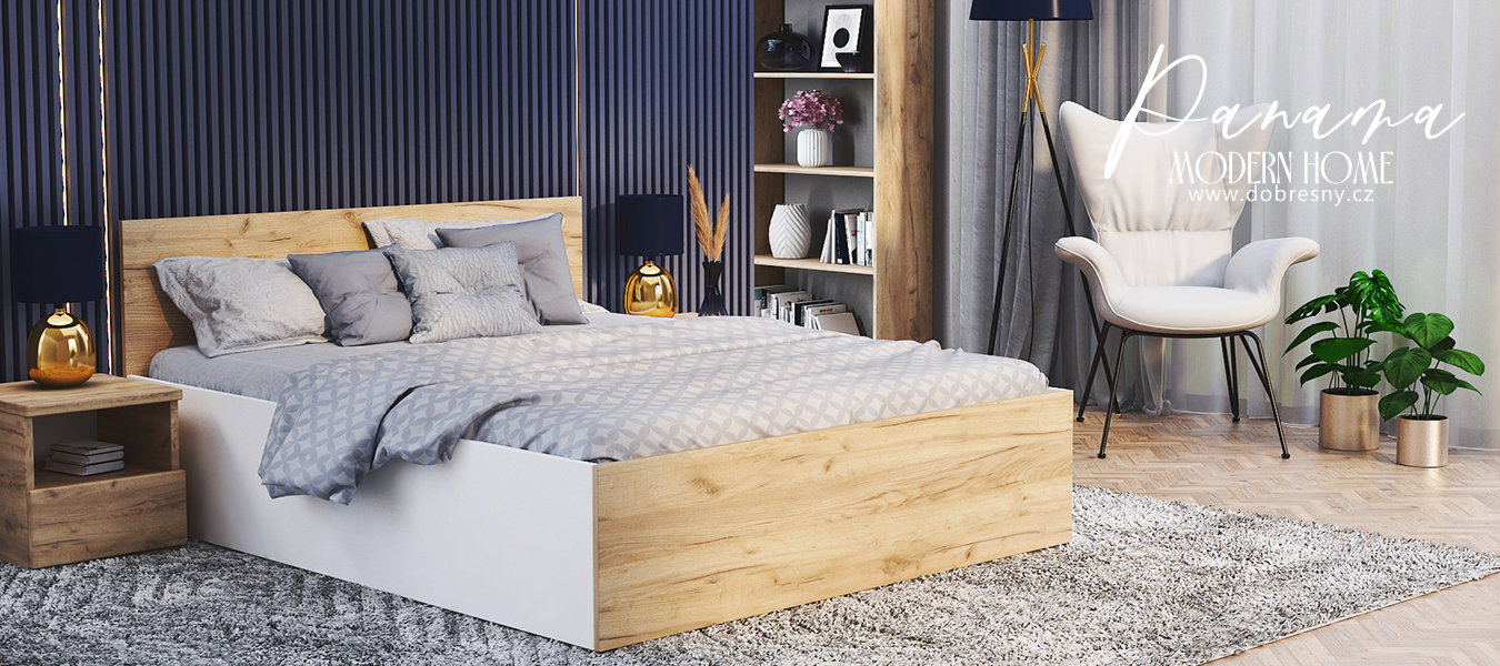 Manželská posteľ PANAMA 160x200 so zdvižným roštom BIELA DUB