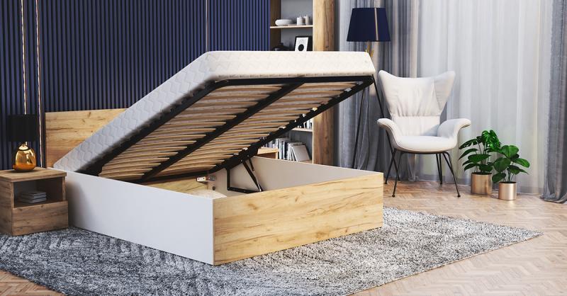 Manželská postel PANAMA 180x200 se zdvižným roštem BÍLÁ DUB