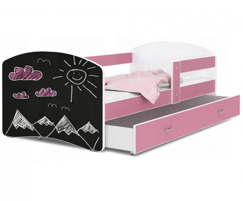 Dětská postel s tabulí na psaní LUKI 160x80 cm RŮŽOVÁ