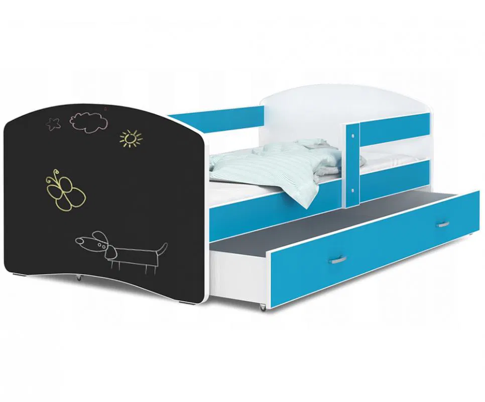 Dětská postel s tabulí na psaní LUKI 160x80 cm MODRÁ