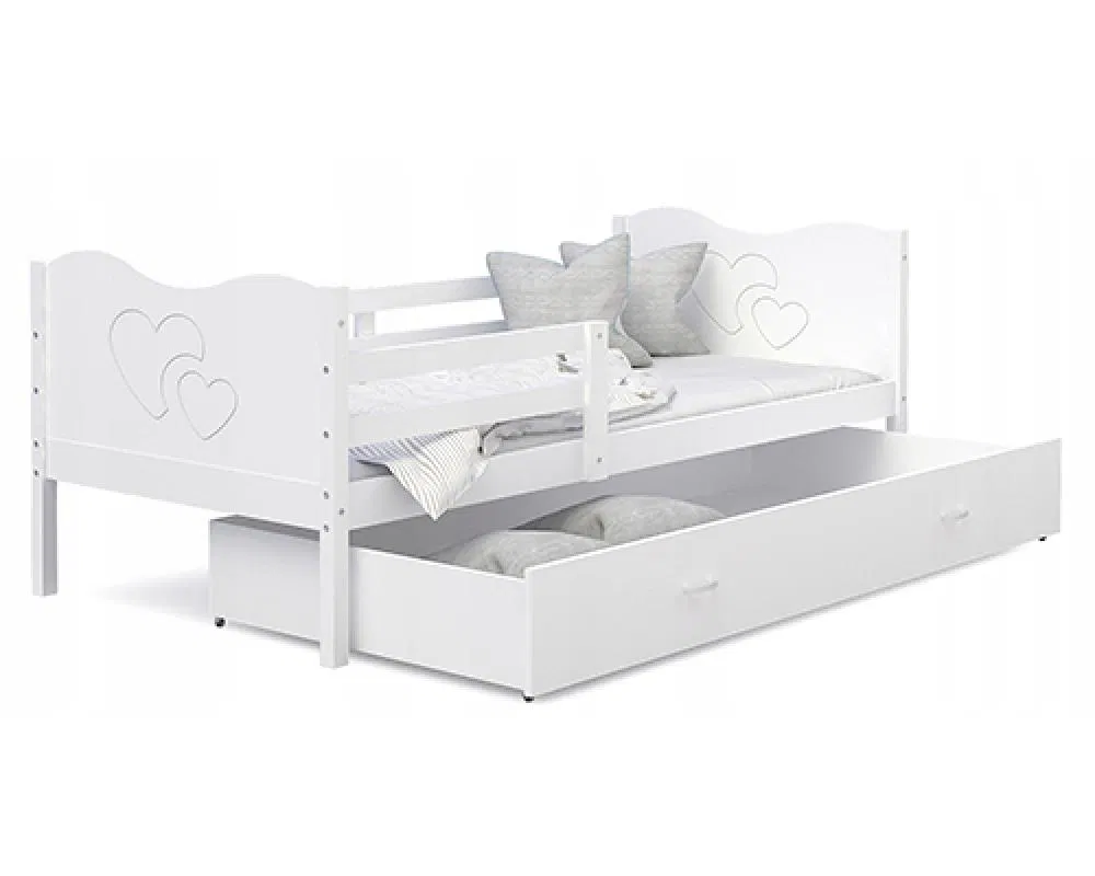 Dětská postel MAX P 80x190cm s bílou konstrukcí v bílé barvě s motivem srdíček
