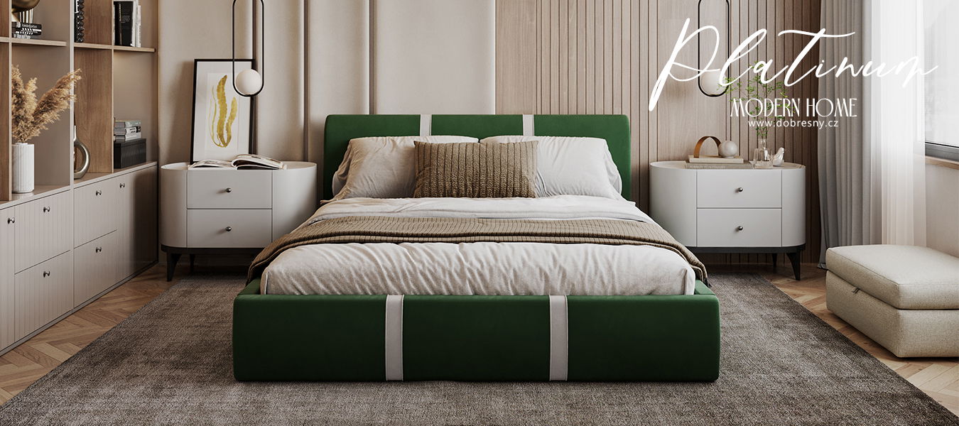 Čalúnená posteľ PLATINUM zelená biela 140x200 Trinity s kovovým roštom