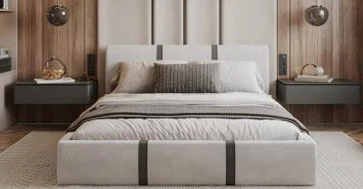 Čalouněná postel PLATINUM bílá šedá 160x200 Trinity s kovovým roštem