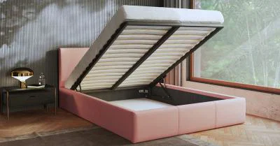 Čalouněná postel 140x200 cm VIP se zdvižným roštem RŮŽOVÁ