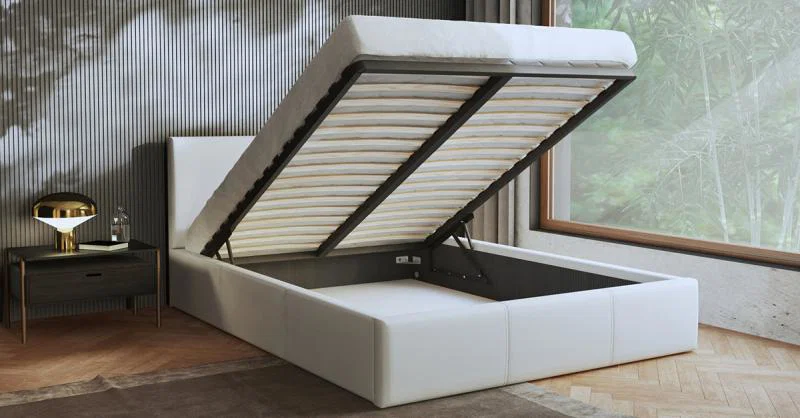 Čalouněná postel 140x200 cm VIP se zdvižným roštem BÍLÁ