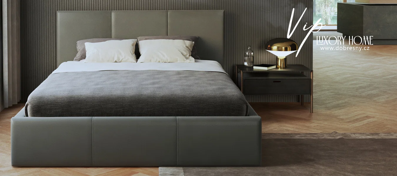 Čalouněná postel 160x200 cm VIP se zdvižným roštem ŠEDÁ