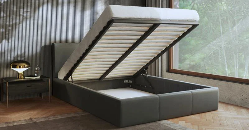 Čalouněná postel 160x200 cm VIP se zdvižným roštem ŠEDÁ