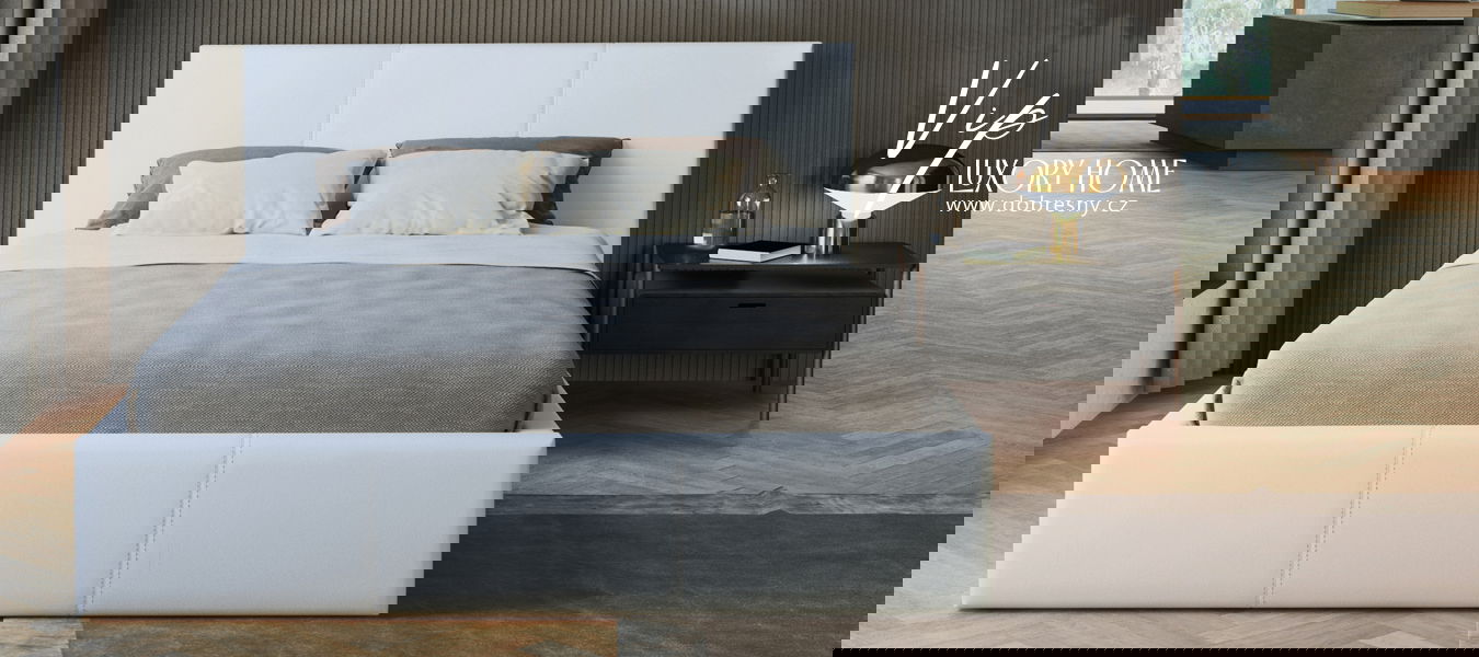 Čalúnená posteľ 160x200 cm VIP so zdvižným roštom BIELA