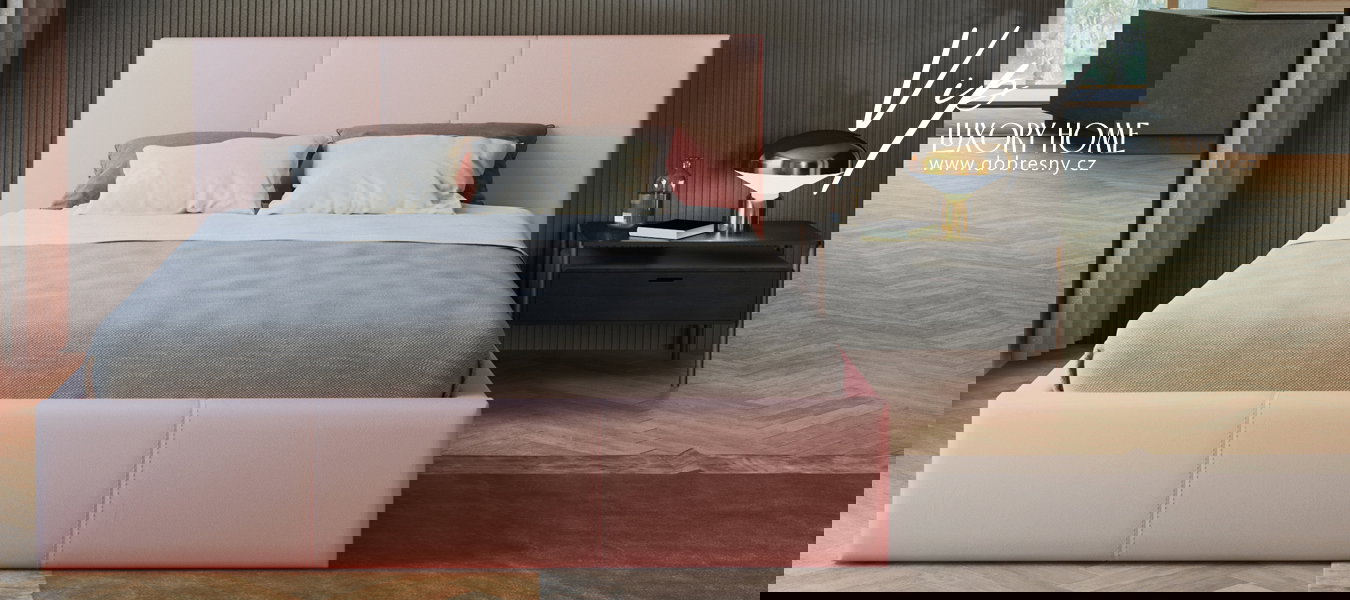 Čalúnená posteľ 160x200 cm VIP so zdvižným roštom RUŽOVÁ