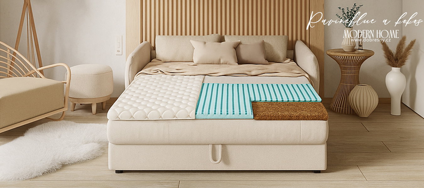 Topper z profilovanej peny Ravine Blue s kokosom 120x200cm 5cm