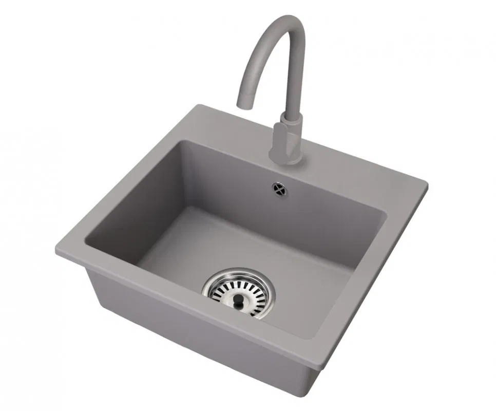 Granitový dřez DON + baterie DECO ŠEDÉ 44,2 x 41,5 x 17,1cm