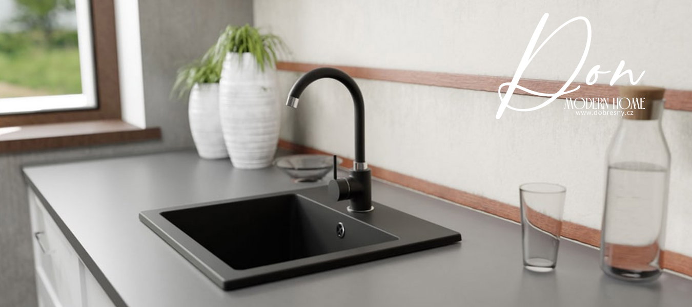 Granitový drez DON + batéria DECO ČIERNE 44,2 x 41,5 x 17,1cm