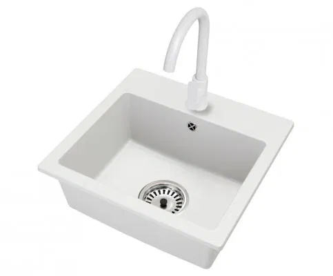 Granitový dřez DON + baterie DECO BÍLÉ 44,2 x 41,5 x 17,1cm
