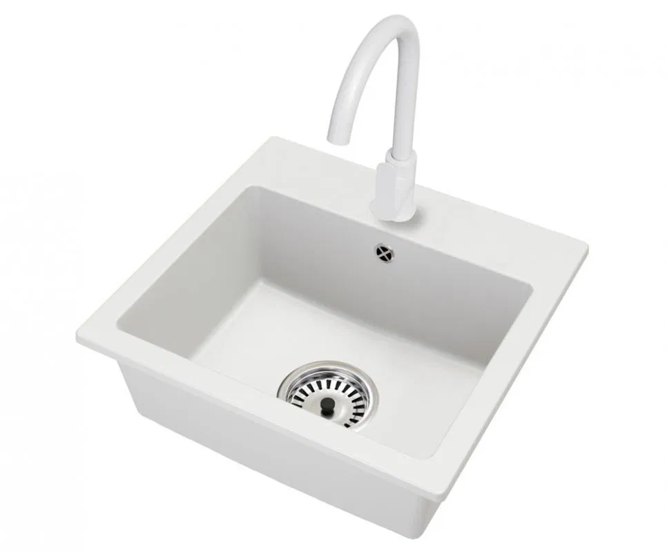 Granitový dřez DON + baterie DECO BÍLÉ 44,2 x 41,5 x 17,1cm