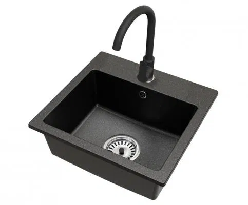 Granitový dřez DON + baterie DECO ČERNÁ ŽULA 44,2 x 41,5 x 17,1cm