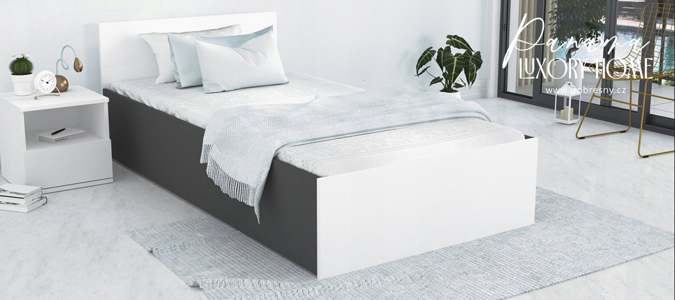 Posteľ PANAMA KLASIK 90x200 + rošt SIVÁ-BIELA