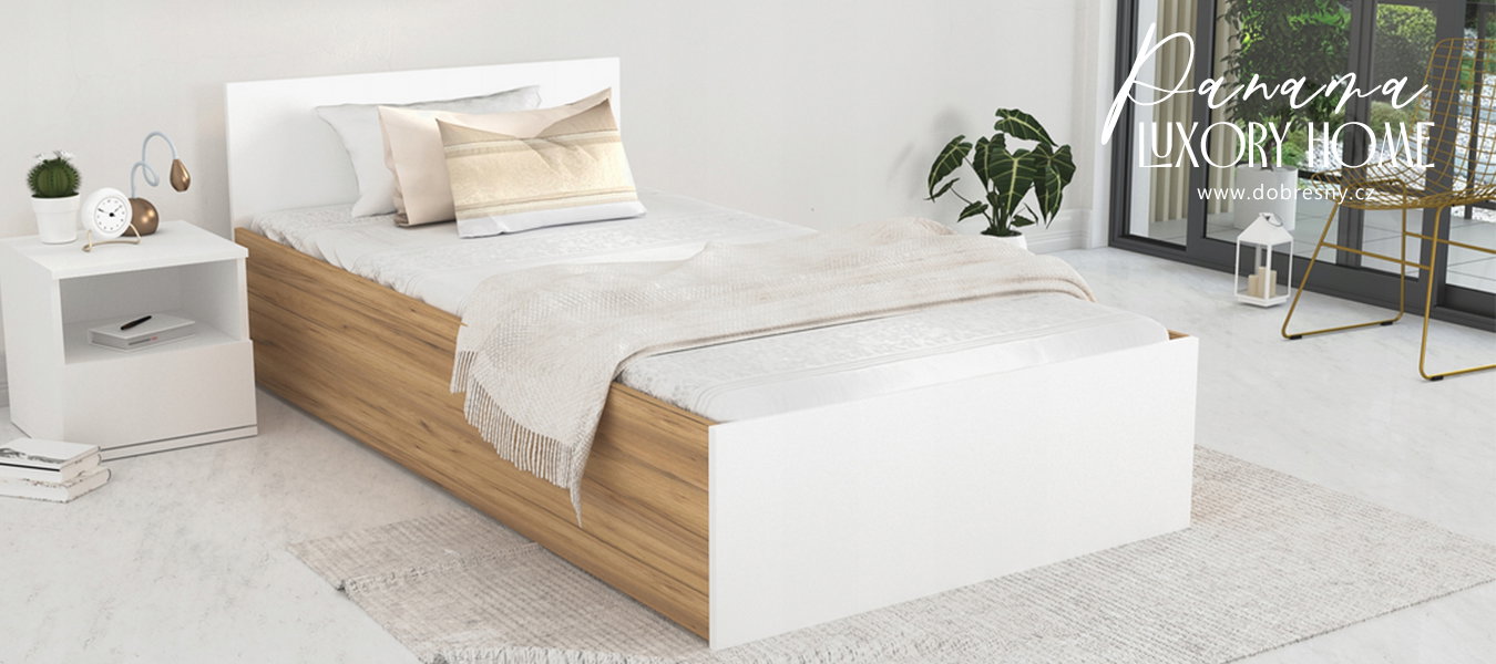 Posteľ PANAMA KLASIK 90x200 + rošt DUB-BIELA