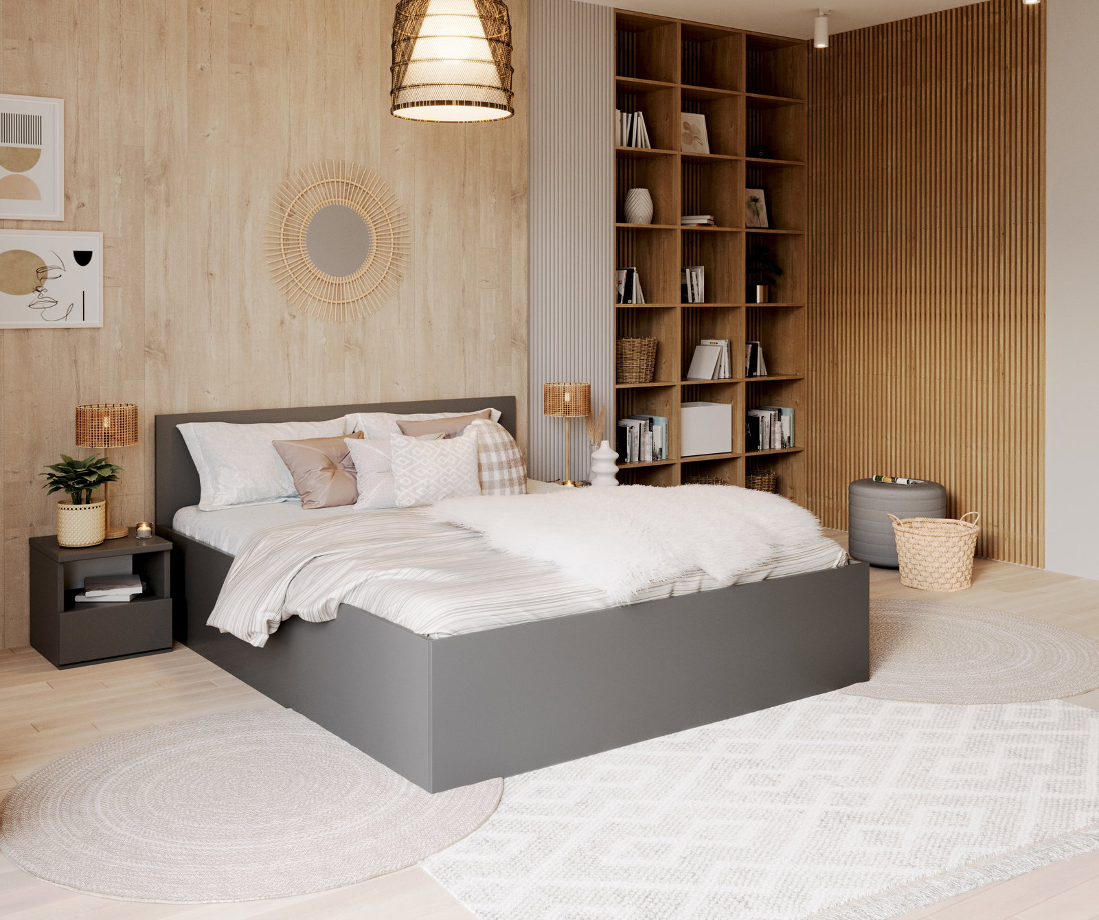 Manželská posteľ PANAMA KLASIK 180x200 + rošt SIVÁ