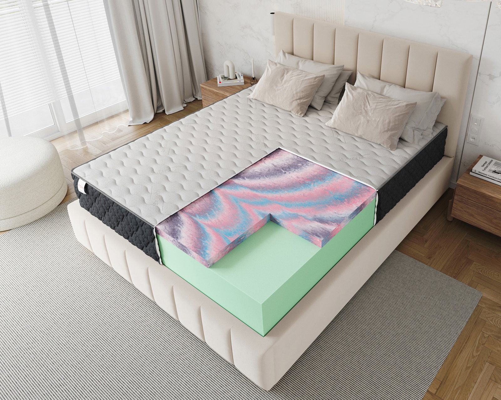 Penový matrac MERIDO 160x200 cm HR pena Silver Care poťah 30 cm