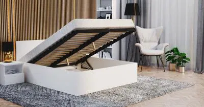 Postel PANAMA 120x200 se zvedacím dřevěným roštem BÍLÁ BÍLÁ