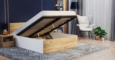 Postel PANAMA 120x200 se zvedacím dřevěným roštem BÍLÁ DUB