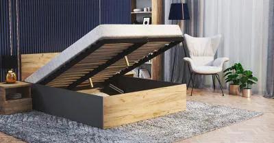 Postel PANAMA 120x200 se zvedacím dřevěným roštem ŠEDÁ DUB