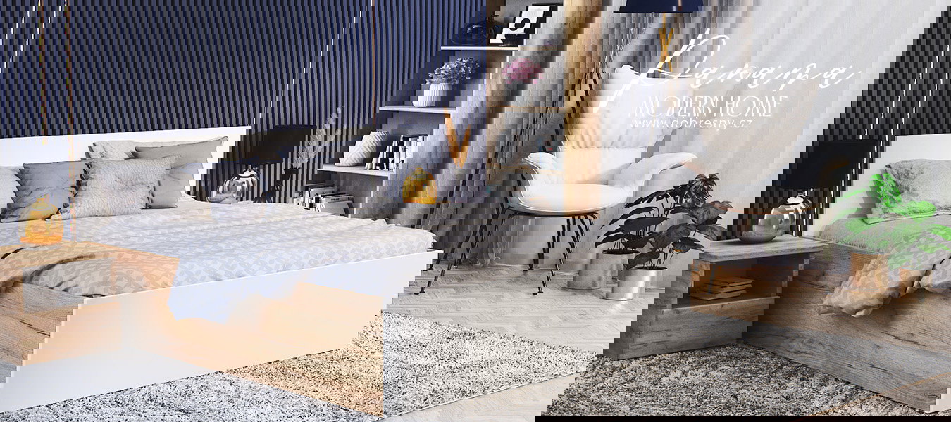 Posteľ PANAMA 120x200 so zdvíhacím dreveným roštom DUB BIELA