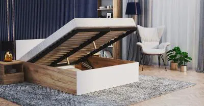 Postel PANAMA 120x200 se zvedacím dřevěným roštem DUB BÍLÁ