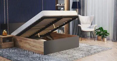 Postel PANAMA 120x200 se zvedacím dřevěným roštem DUB ŠEDÁ