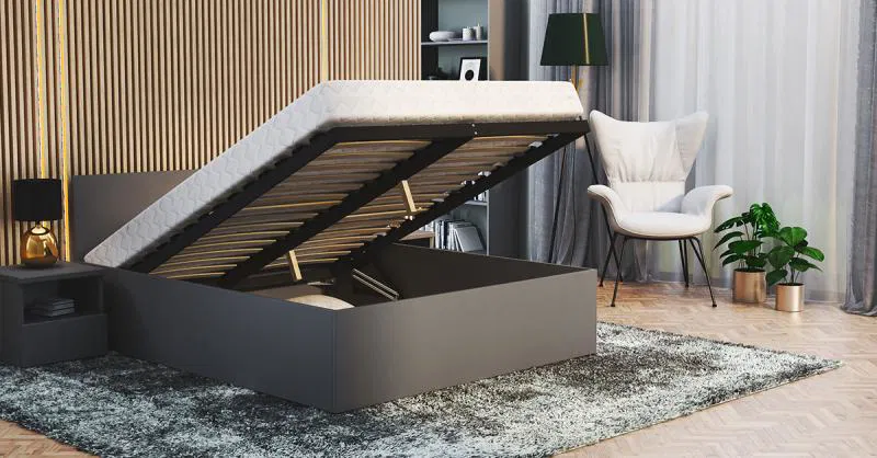 Manželská postel PANAMA 160x200 se zvedacím dřevěným roštem ŠEDÁ ŠEDÁ