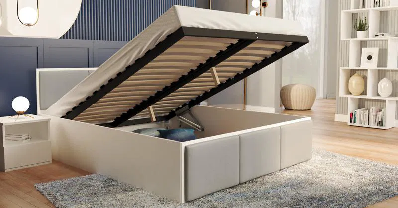 Manželská postel PANAMA T 180x200 se zvedacím dřevěným roštem BÍLÁ ŠEDÁ