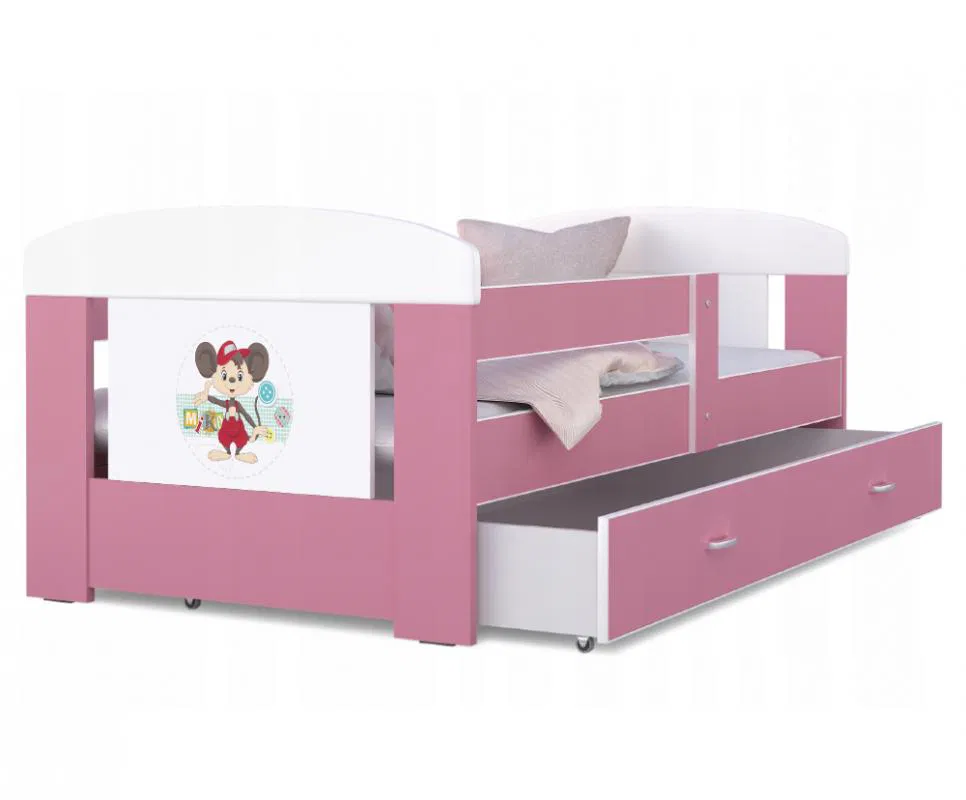 Dětská postel 180 x 80 cm FILIP RŮŽOVÁ vzor MICKEY