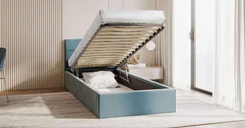 Čalouněná postel 90x200 cm VEGAS PARIS TMAVĚ MODRÁ