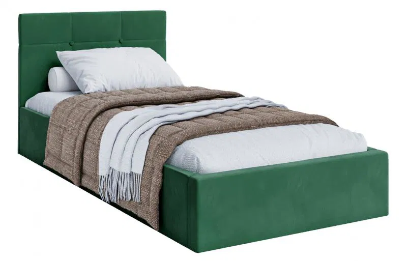 Postel s úložným prostorem 90x200 cm VEGAS VELUR TMAVĚ ZELENÁ