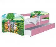 Dětská postel LUKI se šuplíkem RŮŽOVÁ 160x80 cm vzor ZVÍŘATKA JUNGLE