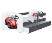 Dětská postel LUKI se šuplíkem ŠEDÁ 160x80 cm vzor ZÁVODNÍ AUTO