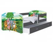 Dětská postel LUKI se šuplíkem ŠEDÁ 160x80 cm vzor ZVÍŘATKA JUNGLE